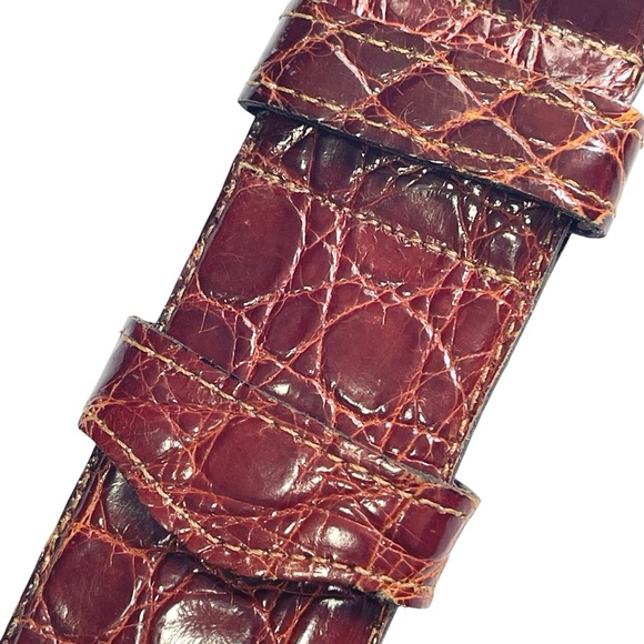 VTG Johnny Farah Wide Waist Oversized Cognac Brown Croc Embossed Leather Belt S - Picture 6 of 15